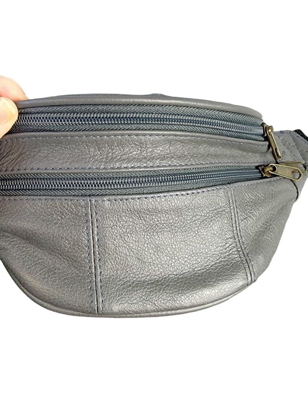 Leather Belt Bag Women Men Fanny Pack Waist Purse Handbag Gray Zip Travel New